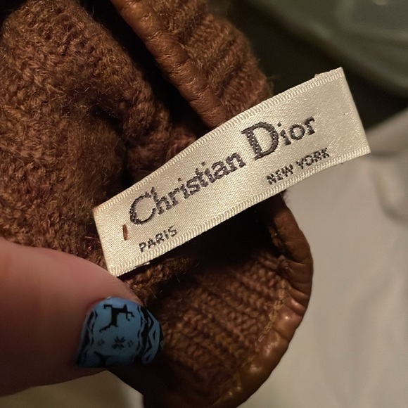 Christian Dior Vintage Brown Wool Nylon Leather Driving Gloves OS - Picture 6 of 16